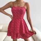 Dotted Spaghetti-strap Cutout-back A-line Mini Dress