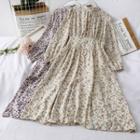 Mock-neck Puff-sleeve Floral Dress