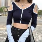Two-tone Cold-shoulder Long-sleeve Crop Top