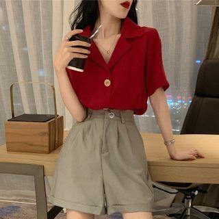 Notch Lapel Elbow-sleeve Shirt / High-waist Shorts