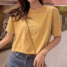 Short-sleeve Crop Knit Top Yellow - One Size