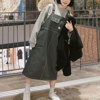 Striped Long-sleeve T-shirt / Midi Denim Jumper Dress