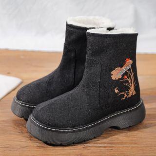 Embroidered Platform Short Snow Boots