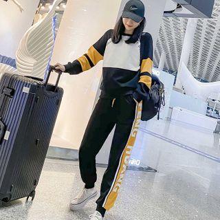 Paneled Pullover / Lettering Sweatpants / Set