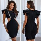 Ruffle Sleeves Cut-out Mini Sheath Dress