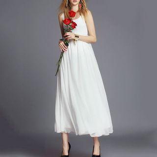 Square-neck Sleeveless Maxi A-line Dress