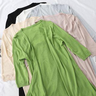Open Front 3/4-sleeve Long Cardigan