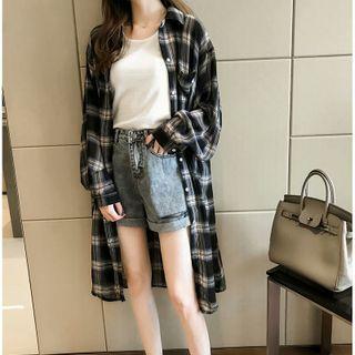 Long Sleeve Oversized Gingham Long Shirt