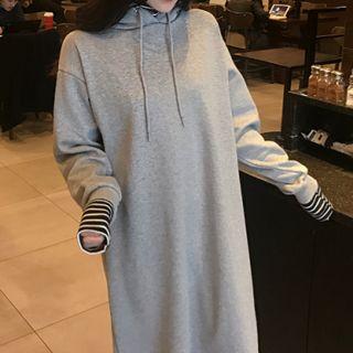 Mock Two-piece Stripe Midi Hoodie Dress