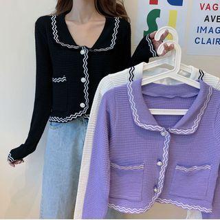 Frill Trim Cropped Knit Jacket