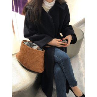Sailor-collar Long Wool Blend Coat With Sash