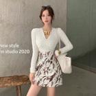 Long-sleeve Textured Chain-accent Top