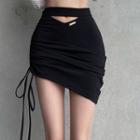 Drawstring Asymmetrical Mini Pencil Skirt