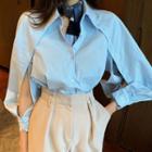 Slit-sleeve Plain Cotton Shirt