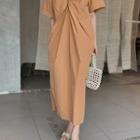 V-neck Draped-front Midi Dress
