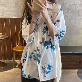 Elbow-sleeve Tie Dye Shirt White - One Size