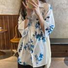 Elbow-sleeve Tie Dye Shirt White - One Size