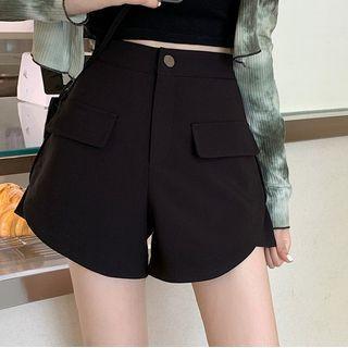 High-waist Plain A-line Wide Leg Shorts
