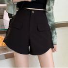 High-waist Plain A-line Wide Leg Shorts