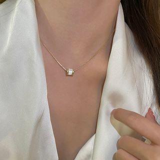 Cat Eye Stone Pendant Necklace Gold - One Size