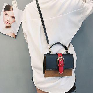 Color Block Faux Leather Handbag With Shoulder Strap