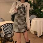 Houndstooth Bodycon Dress + Lace Panel Shirt