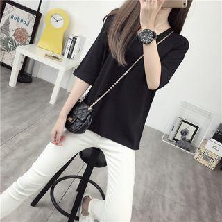 Elbow Sleeve V-neck Knit Top