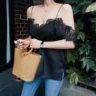 Spaghetti-strap Lace-yoke Top