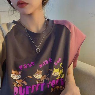 Sleeveless Cat Print Top As Figure - One Size