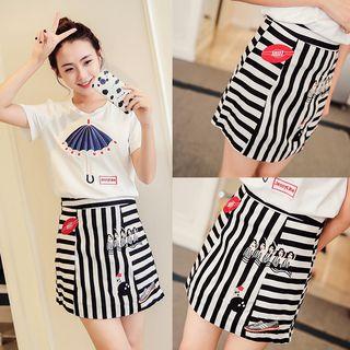 Embroidered Striped Mini Skirt