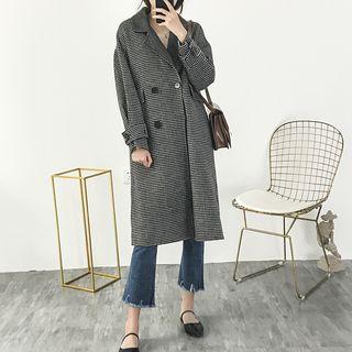 Reversible Houndstooth Herringbone Double-breasted Coat