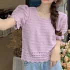 Puff-sleeve Open-back Knit Top