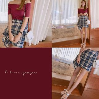 Shirred Checked Skirt