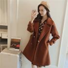 Plain Flap-front Belted Woolen Coat