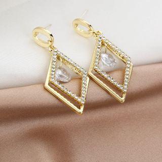 Rhombus Rhinestone Dangle Earring E1690-1 - 1 Pair - Gold - One Size