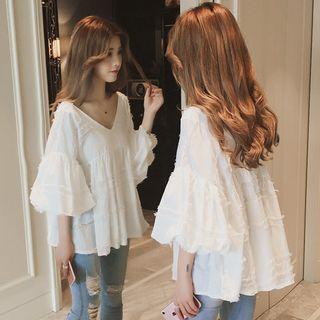 Balloon-sleeve Fringe A-line Blouse