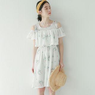 Shoulder Cut Out Short-sleeve Chiffon Dress