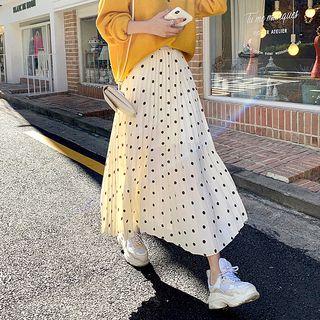 Polka-dot Maxi Accordion-pleated Skirt