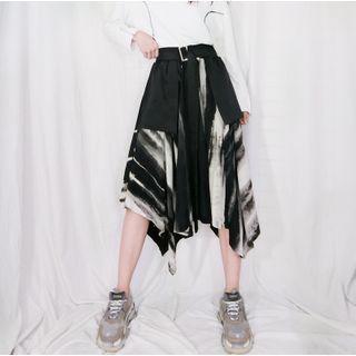 Print Hanky Hem A-line Skirt Black - One Size