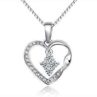 18k White Gold Diamond Twist Heart Rhombus Dangle Pendant Necklace (0.19 Cttw) (free 925 Silver Box Chain, 16)