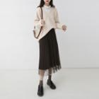 Midi A-line Mesh Overlay Velvet Skirt