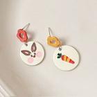 Asymmetrical Rabbit Print Drop Earring 1 Pair - Silver Pin - Pink & White - One Size