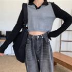 Collared Knit Top / Wide Leg Jeans