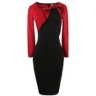 Bow Accent Color Panel Long Sleeve Dress