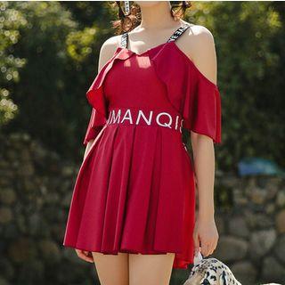 Lettering Cutout Shoulder Swimdress