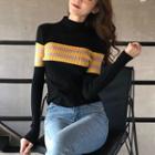 Color Panel Striped Long-sleeve Knit Top