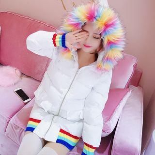 Contrast-trim Hooded Long Padded Jacket