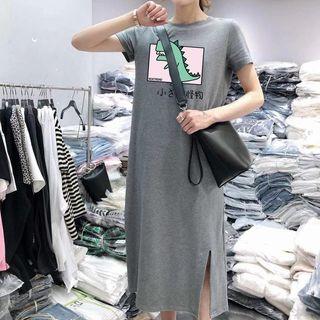 Short-sleeve Dinosaur Print Midi T-shirt Dress