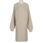 Balloon-sleeve Sweater Dress Almond - One Size
