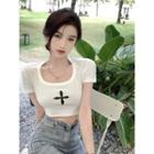 Short-sleeve Cross Cropped T-shirt Cross - White - One Size